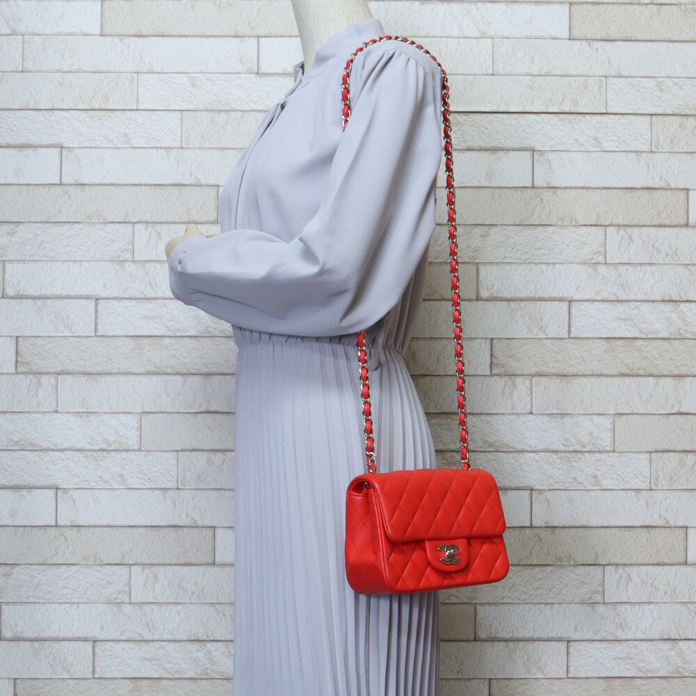 Chanel Shoulder Lambskin Red Mini Matelasse Bag